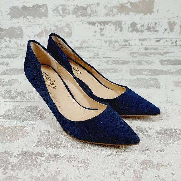 Charles By Charles David Navy Blue Suede Leather Slip On Pointy Toe Heels M201 - Picture 4 of 12